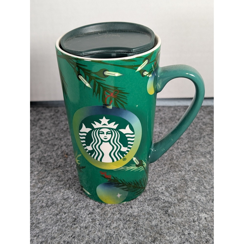 Starbucks 2020 Holiday Christmas Pine Ornaments Ceramic Travel Mug 16oz with Lid